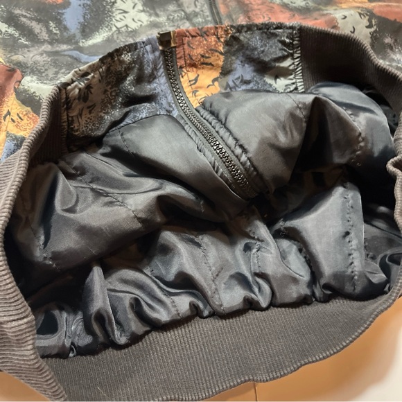 Carol Horn black SILK Bomber ZIP JACKET 90s Tan Gray Blue brown ART to wear LRG - Picture 11 of 16